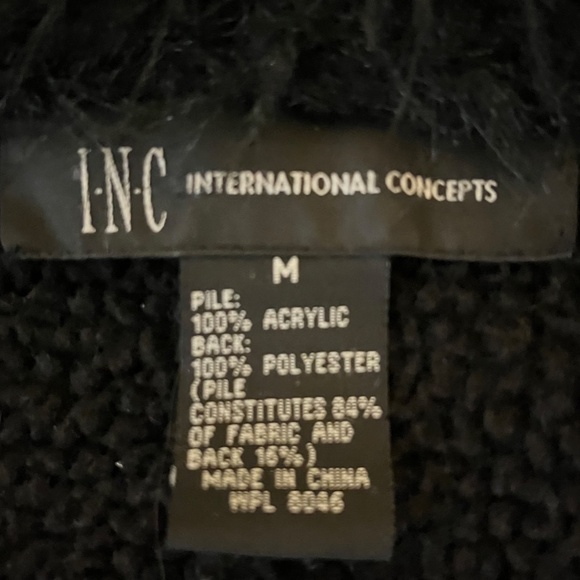 INC black faux suede jacket, faux fur cuffs & hood, size Junior Medium (9) - Picture 7 of 7